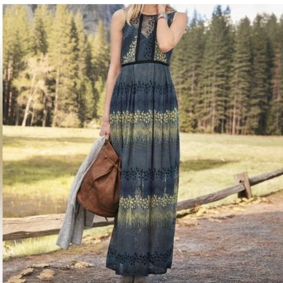 Sundance Boho Maxi Dress 4 Mesh Embroidered Sheer Indie Festival Cottagecore - Picture 3 of 12
